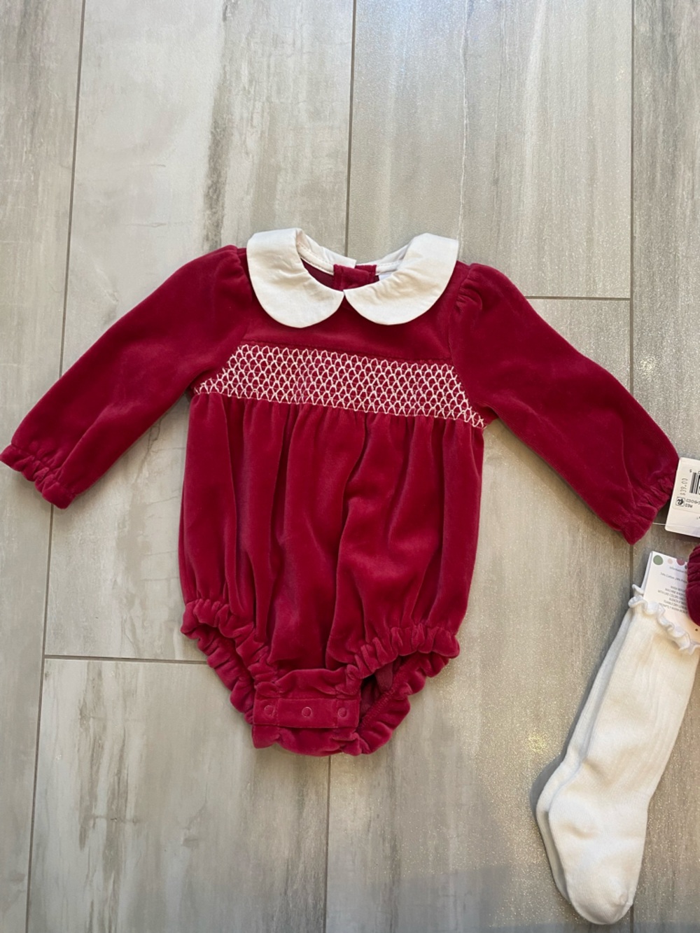 NWT Little Me Maroon Red Velvet Smocked Bubble Socks & Headband Set girls 6M